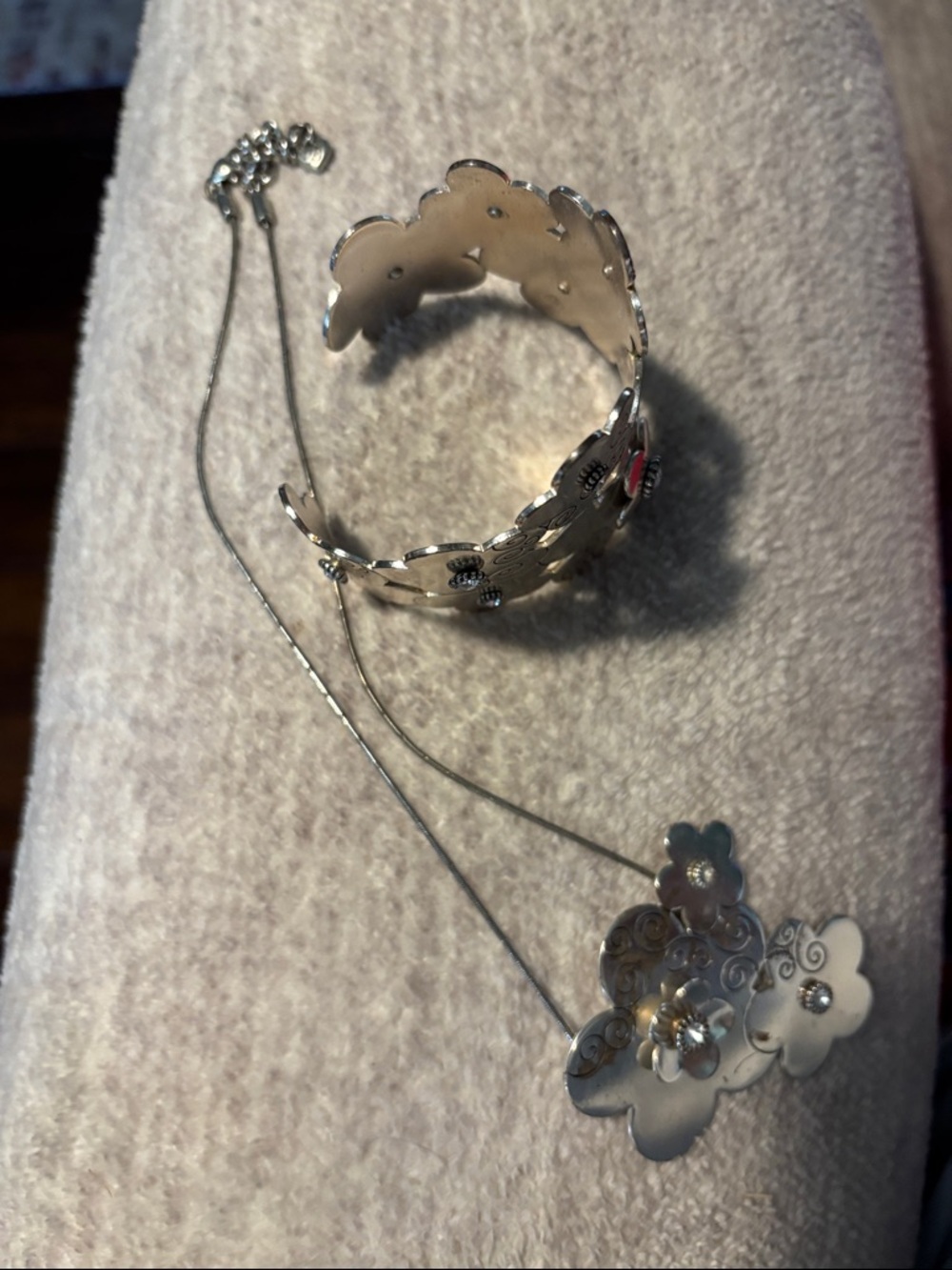 Brighton Silver Floral Cuff Bracelet and Pendant Necklace Set - Picture 2 of 5